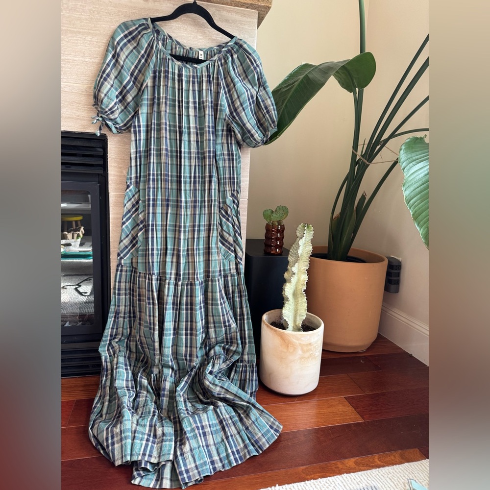 Mirth Tiered Plaid Maxi dress- Handmade, Size XS